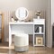 White Computer Desk with Drawer and Raised Shelf Adjustable Storage Workstation